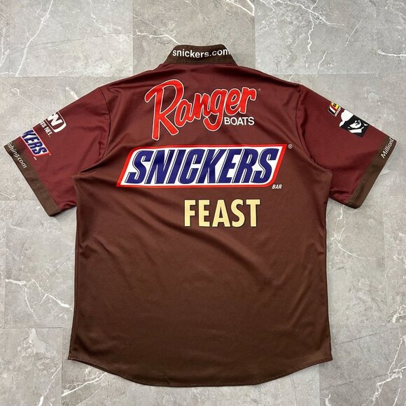 Snickers Pit Crew Shirt Mens XL Nascar Racing Jersey Ranger Boats Feast Brown - Picture 2 of 10